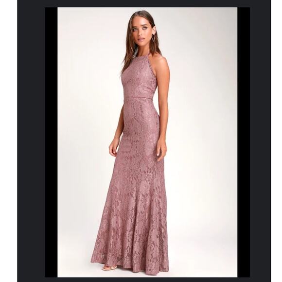 NEW Lulu’s Every Memory Mauve Lace Halter Maxi Dress - Picture 1 of 9